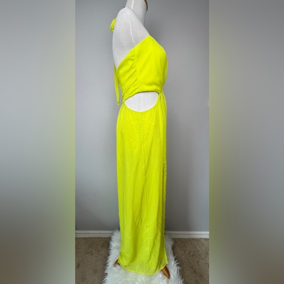 BCBGeneration Neon Green Side Cutouts Halter Tie Maxi Dress - Picture 4 of 10